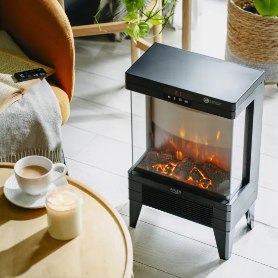 Adler AD7755 elekromos kandalló, 3D lánghatás, 1000/2000W, fekete szín 