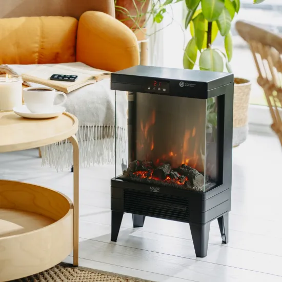 Adler AD7755 elekromos kandalló, 3D lánghatás, 1000/2000W, fekete szín 