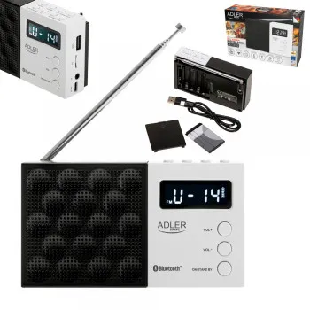 Adler AD1908 hordozható akkus FM rádió, LCD kijelző, Bluetooth 5.0, USB/SD lejátszás, akár 20 FM állomás mentése
