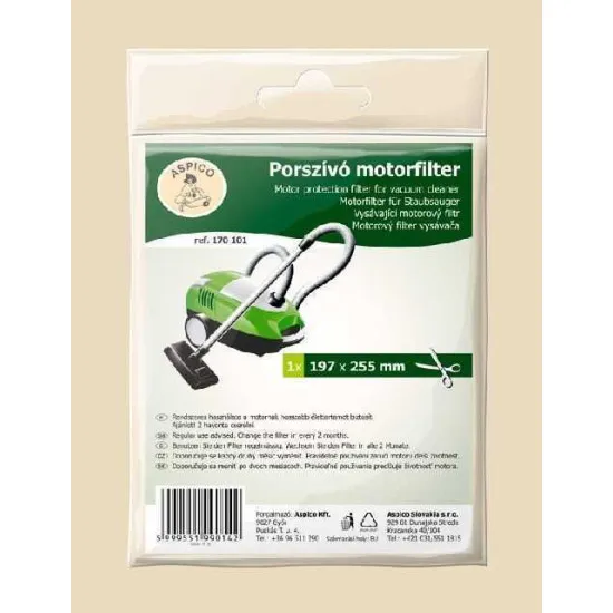 Aspico 170101 motorfilter porszívóhoz 197X255mm méretre vágható