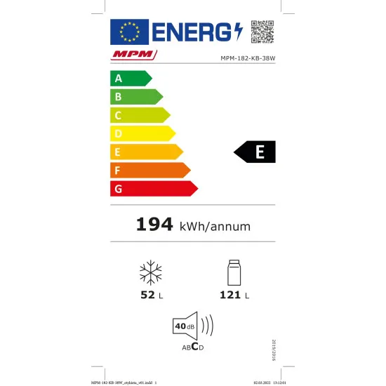 MPM MPM-182-KB-38W 50cm széles kombinált alulfagyasztós hűtőszekrény, 121/52L, 50x56x142 cm,  MPM182KB38W