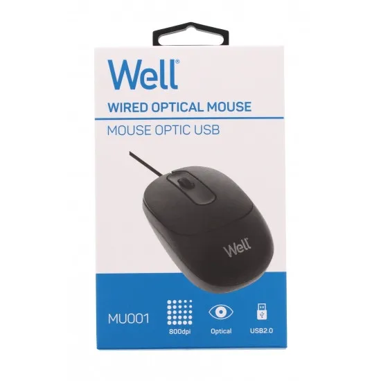 Well MOUSE-USB-MU001BK-WL, Vezetékes Optikai egér