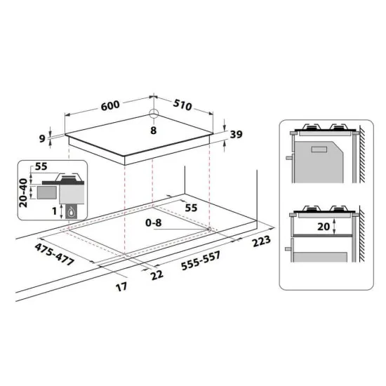 Whirlpool GMT 6422 AN beépíthető gázfőzőlap, 59x51x3.3 cm, antracit szín