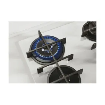 Candy CVG6BR4WPW beépíthető gázfőzőlap üveg lappal fehér szín, edzett üveg 4 zóna, öntöttvas rács