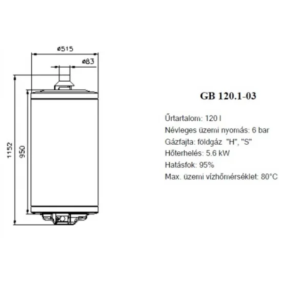 Hajdu GB120.1-03 fali kéményes gázbojler 120 liter