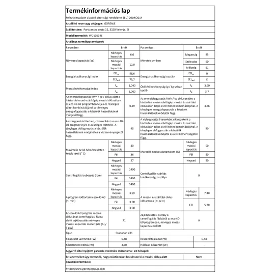 Gorenje WD10514 S mosó-szárító 10/6 kg