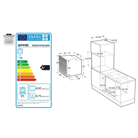 Gorenje BOS6747A01WG beépíthető fehér sütő ExtraSteam gőzfunkció 2 sütősín