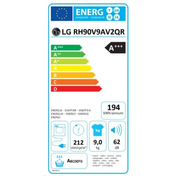 LG RH90V9AV2QR hőszivattyús szárítógép, 9kg, WIFI,inverter motor,60x66x85cm