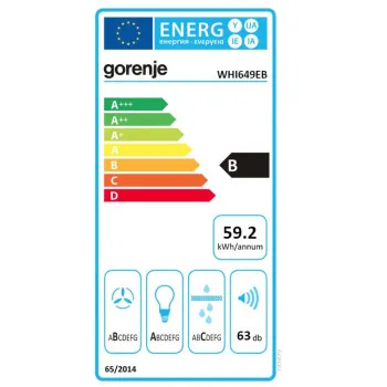 Gorenje WHI649EB beépíthető falra szerelhető döntött kürtös konyhai elszívó, 60x33.5x38 cm, fekete szín 