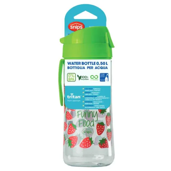 Snips 000667 0,5 l vizes palack BPA mentes, ütésálló és karcolódás mentes tritán műanyagból eper mintával