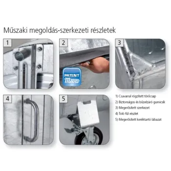 1100 l tüzihorganyzott fém konténer 1,25 mm falvastagsággal