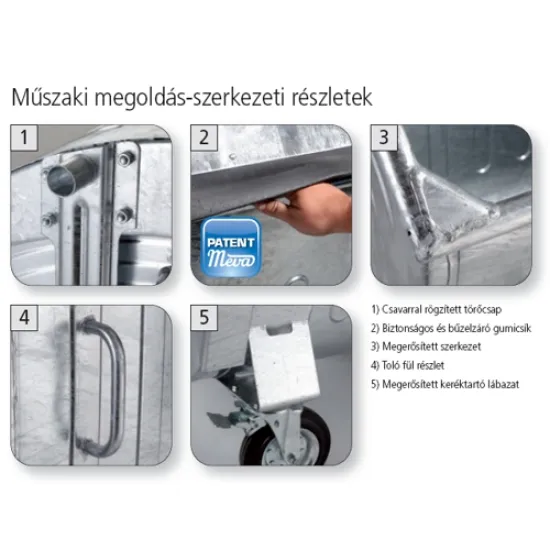 1100 l tüzihorganyzott fém konténer 1,25 mm falvastagsággal