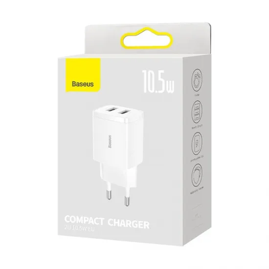 Baseus CCXJ010202 kompakt hálózati töltő adapter 10.5W fehér