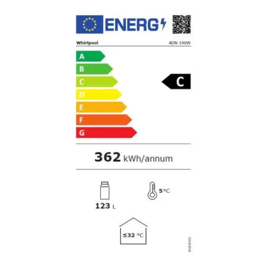 Whirlpool ADN 140 W üvegajtós hűtőszekrény, aluminium, 85cm magas, 123L