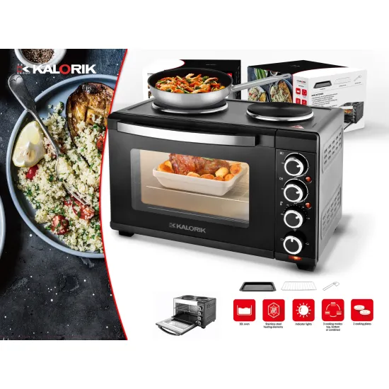 Kalorik MK1008BK mini sütő, 2 főzőlappal 