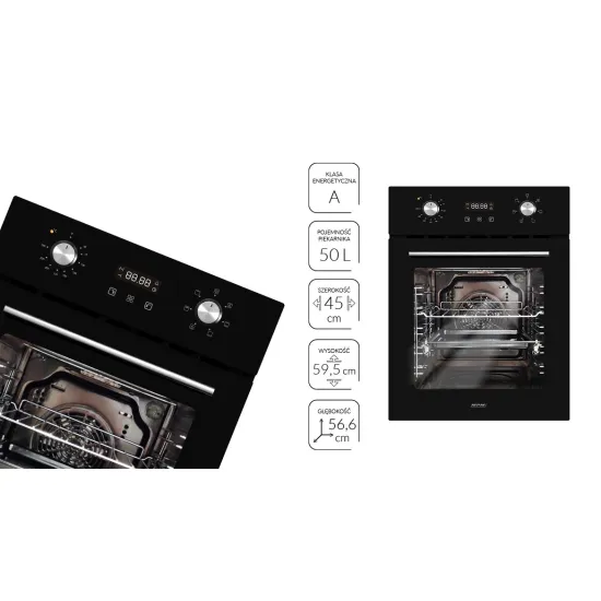 MPM MPM-45-BO-22 beépíthető sütő, 50L, 45x56.6x59.5 cm, fekete szín 