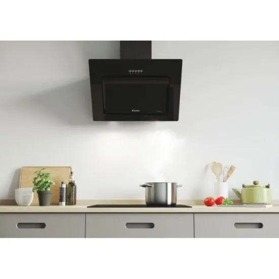 Candy CVMAD60/1N/1 Falra szerelhető, kürtős, fekete szín, LED világítás, BLACK+BLACK GLASS, fekete szín 60cm