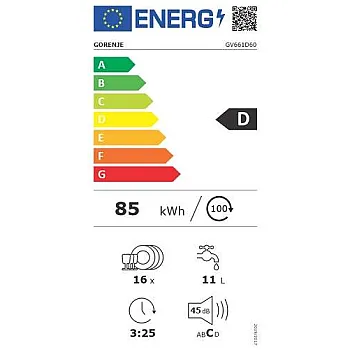 Gorenje GV661D60 teljesen beépíthető mosogatógép, 60cm, 16 teríték, automatikus ajtónyitás 