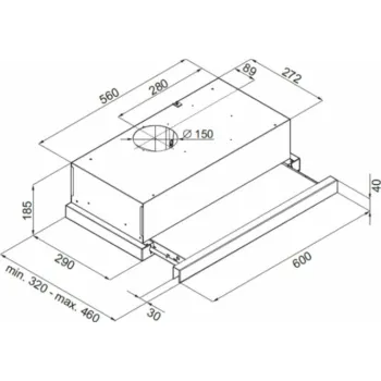 Evido Slimlux beépíthető kihúzható konyhai elszívó 60 cm fekete üveg/inox,CHT6TB.3