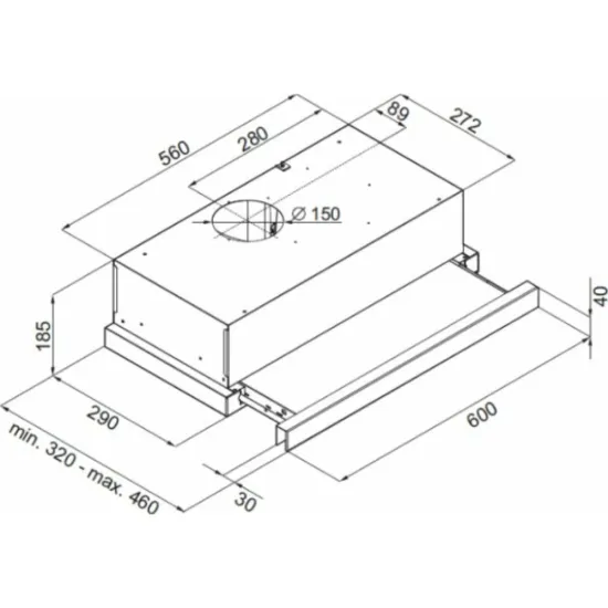 Evido Slimlux beépíthető kihúzható konyhai elszívó 60 cm fekete üveg/inox,CHT6TB.3