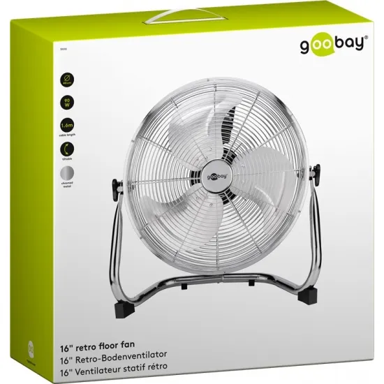 Goobay 39510 Padló ventilátor, 40 cm, 3 sebesség, króm, 90W