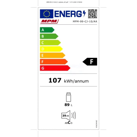 MPM 99-CJ-10/AA hűtőszekrény inox 84cm x 48cm x 50cm MPM-99-CJ-10/AA