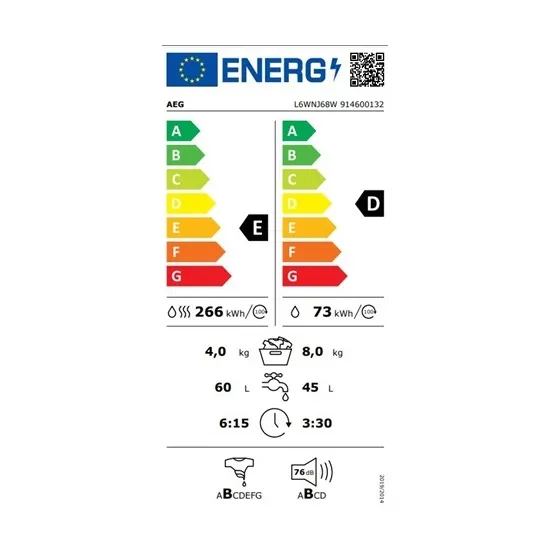 AEG L6WNJ68W kondenzációs mosó-szárítógép 8/4kg, inverter motor, 59.7x55.7x84.7 cm 