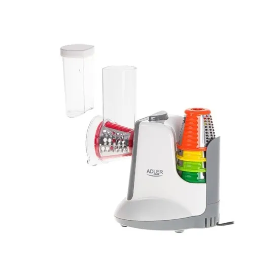 Adler AD4815 zöldségszeletelő gyorsan vág vagy reszel zöldségeket, gyümölcsöket, sajtot és egyebeket