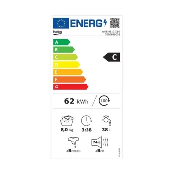 Beko WUE8612XS0 elöltöltős mosógép, gőzfunkció, 8kg, inverter motor, 60x55x84.5 cm 