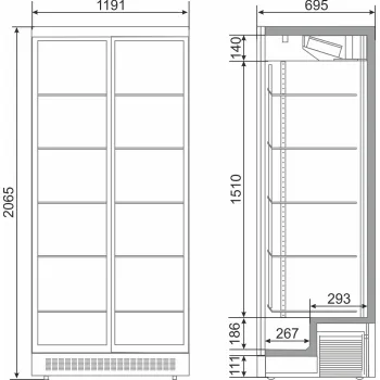 Snaige CD11DM-SV023CL1 Professional, Ipari üvegajtós hűtő, 2065 x 1191 x 695 mm, 961 liter