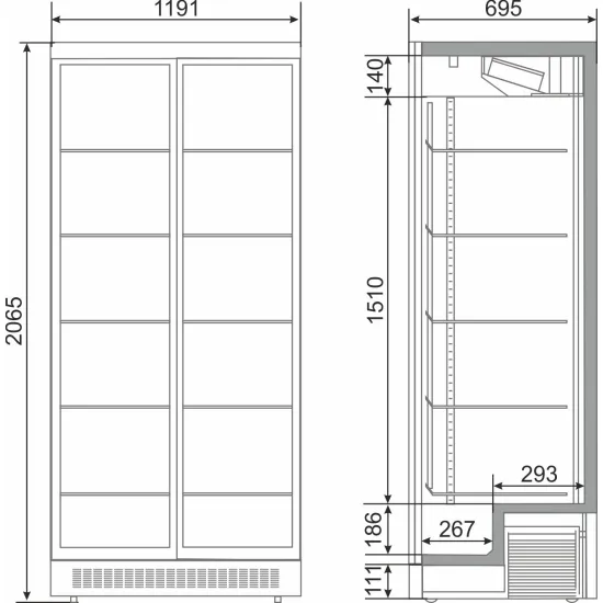 Snaige CD11DM-SV022CL1X Professional, Ipari üvegajtós hűtő, 2065 x 1191 x 695 mm, 961 liter