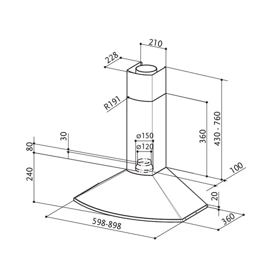 Faber TENDER X A90 beépíthető kürtös konyhai elszívó, 90cm , inox, Led világítás 