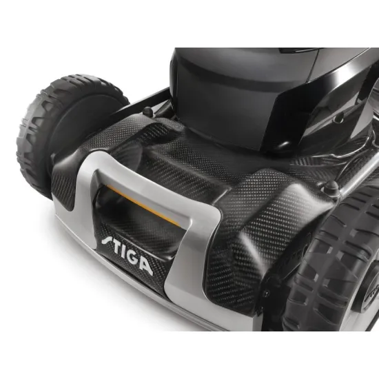 Stiga MODEL-1 önjárós akkumulátoros fűnyíró, szén/kevlár anyag vázzal, hajtható fogantyúval