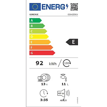 Gorenje GS642E90X mosogatógép, 13 teríték, 59.9x59.7x84.5 cm, ezüst szín