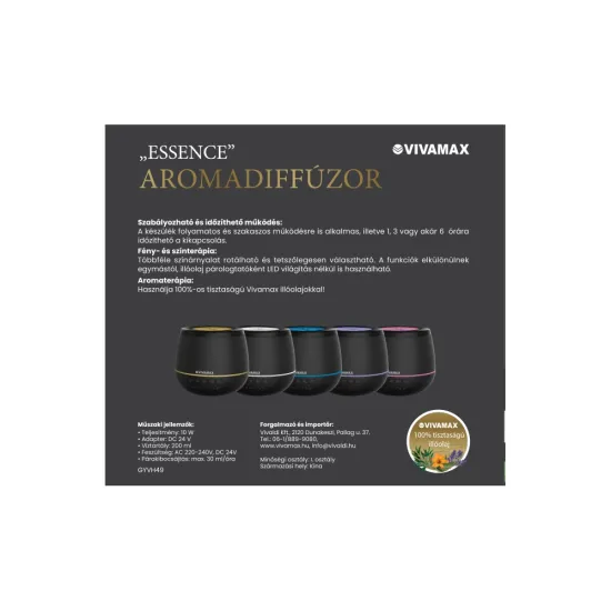 Vivamax GYVH49 Essence aromadiffúzor, ultrahangos párásító