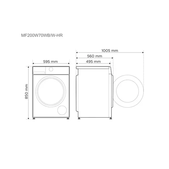 Midea MF200W70WB/W-HU 495mm mély elöltöltős mosógép 7kg, 59.5x49.5x85 cm
