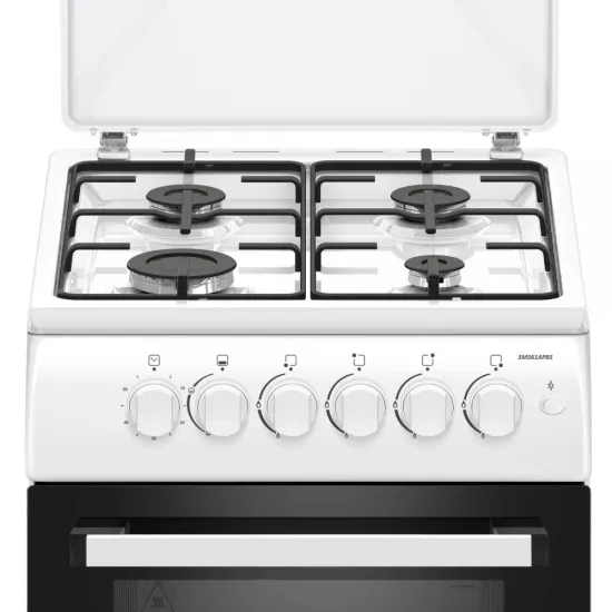 Samus SM561APBS gázpalackos üzemmódra szerelt gáztűzhely, szikragyújtás, időzítő, a gázpalack nem tartozéka a tűzhelynek