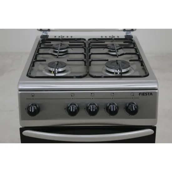 FIESTA KENT inox-szürke 50cm gáztűzhely gáz sütővel fém dísztetővel, palackos gáz üzemmódra, PB palack nem része a tűzhelynek FS5401MXZM LPG