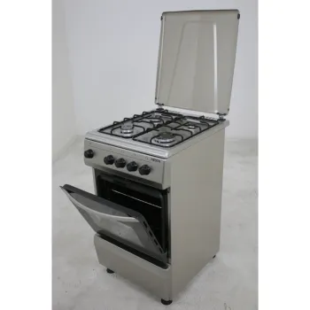 Hunor inox-szürke 50cm gáztűzhely gáz sütővel fém dísztetővel, palackos gáz üzemmódra, PB palack nem része a tűzhelynek FS5401MXZM LPG