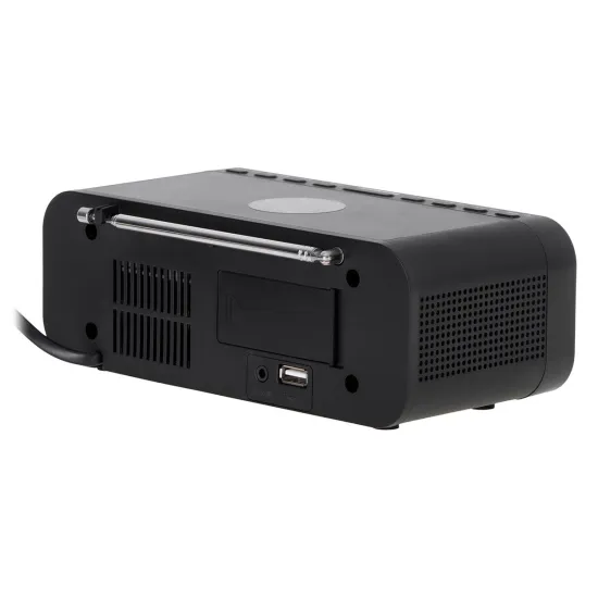 Adler AD1192B Órarádió Qi töltővel FM rádióval, ébresztőórát kis bluetooth hangszóróként is használhatja