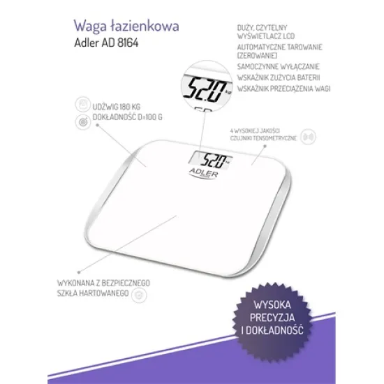 Adler AD8164 üveglapos személymérleg fehér