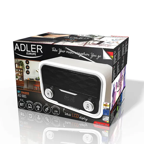 Adler AD1185 rádió Bluetooth USB-SD-AUX akkus