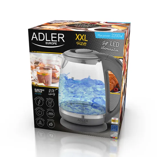 Adler AD 1286 üveg vízforraló 2 liter 2200W
