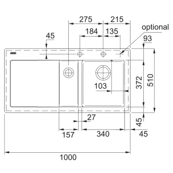 Franke MTK 651-100 MYTHOS Fraceram kerámia Magnólia szín mosogatótálca 1000X510 mm 124.0335.865