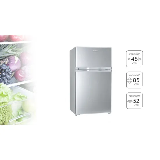 MPM MPM-87-CZ-14 felülfagyasztós kombinált hűtőszekrény, 61/24L,48x85x52cm, inox, MPM87CZ14