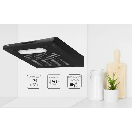 MPM MPM-51-PX-72 konyhai elszívó 50cm fekete mosható fém zsírszűrővel