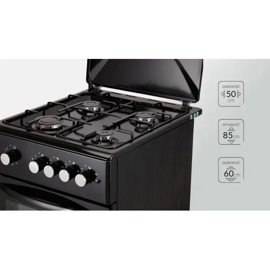 MPM MPM-54-KGF-21/B fekete gáztűzhely gáz sütővel