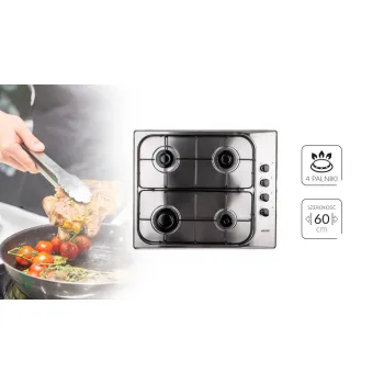 MPM-60-GMI-07 beépíthető gáz főzőlap , rozsdamentes acél felülettel 60cm széles