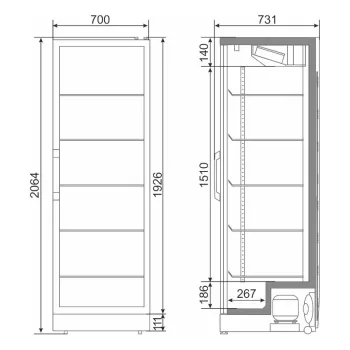 Snaige CD65DM-SV02RC21 Professional, Ipari üvegajtós hűtő, 2064 x 700 x 731 mm, 602 liter Display világítással