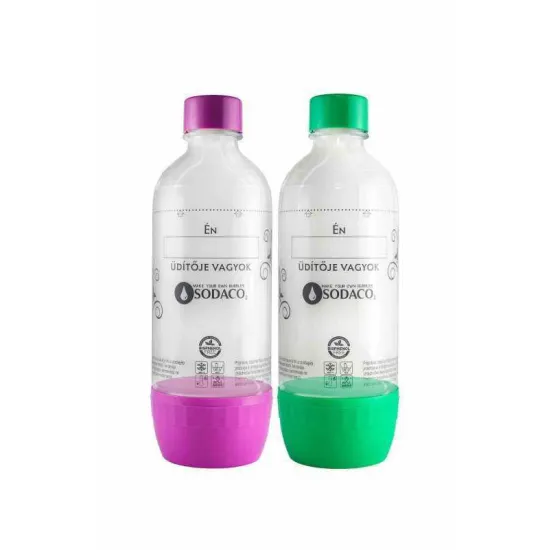 SodaCo szénsavasító flakon otthoni SodaCo Basic és Royal szódagéphez, 2x1 liter, 1db lila 1db zöld